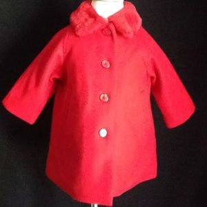 Children’s Place Red Faux Fur Collar Wool Coat LN